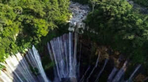 Tumpak Sewu waterfall aerial Shoot