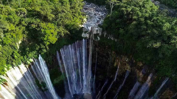 Tumpak Sewu waterfall aerial Shoot